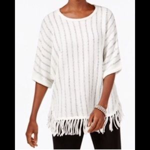 NY Collection White Striped Pullover, XL